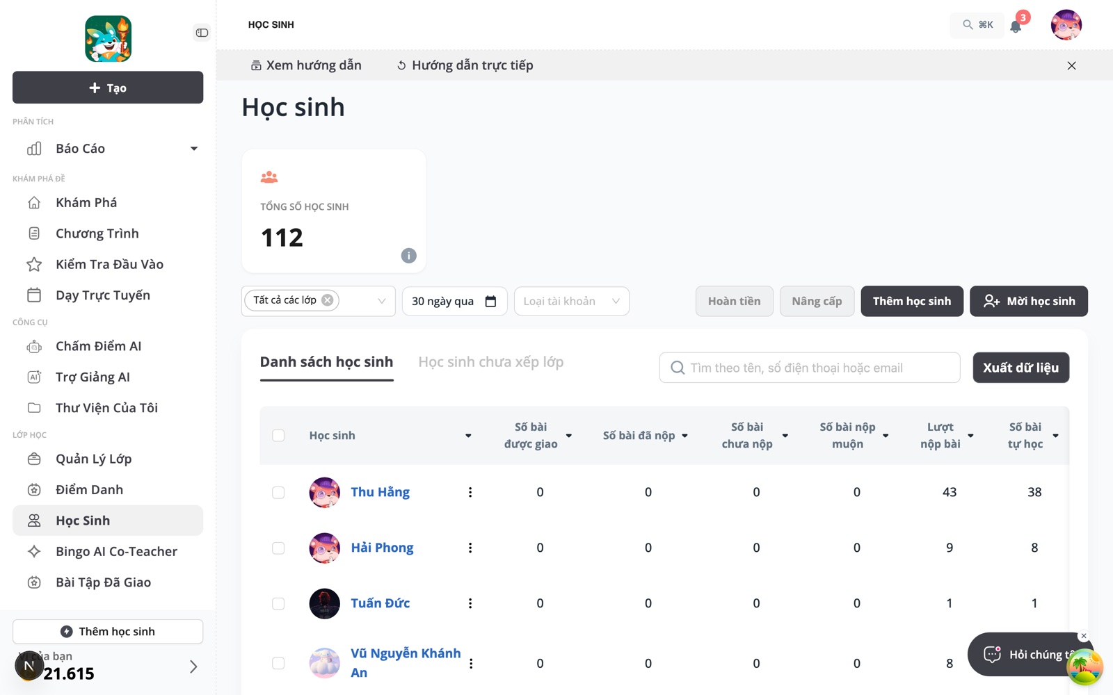 Trang Học sinh trên máy tính